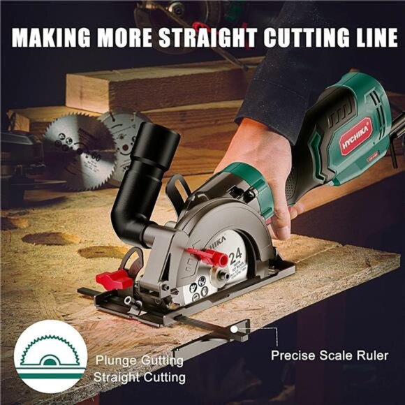 Electric Circular Saw, HYCHIKA 6.2A Mini Circular Saw with 3 Blades(4-1/2”) - Picture 5 of 7